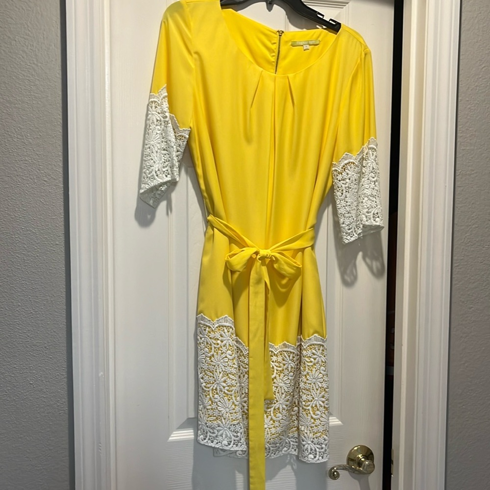 Antonio Melani yellow dress with white lace. Medium